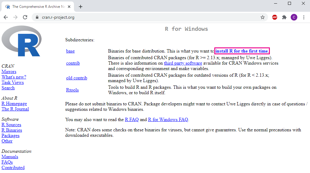 Screenshot CRAN Homepage